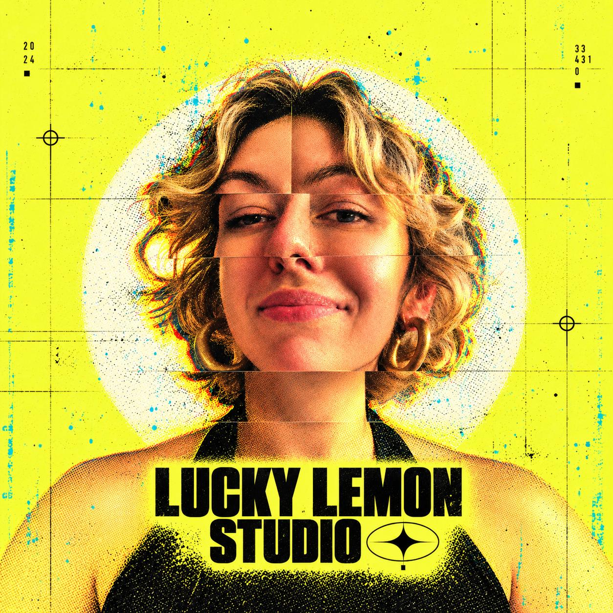 Katja Zvorykina portrait on a lemon-yellow Lucky Lemon Studio poster